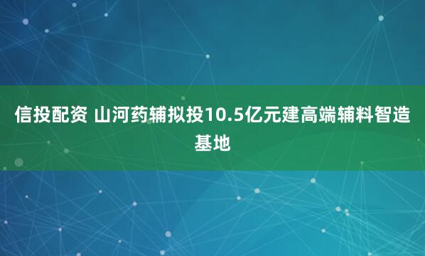 信投配资 山河药辅拟投10.5亿元建高端辅料智造基地